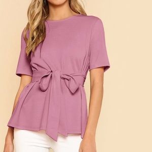 Keyhole Back Self Belted Mauve Top